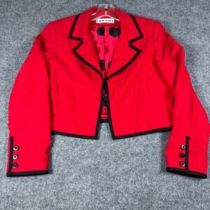 David Hayes Vintage Crop Pure Wool Boxy Fit Short Red Black Jacket Blazer Sz 12